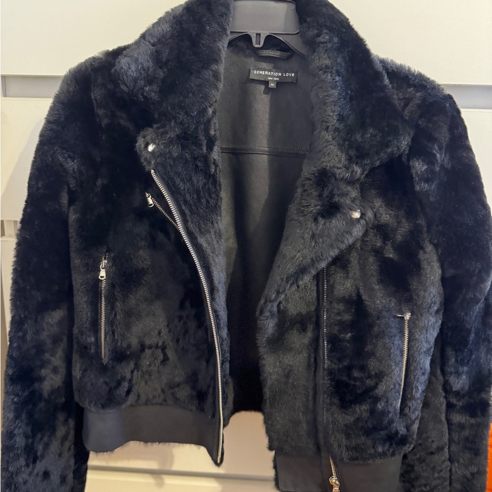 Generation Love Black shearling fur sheepskin Teddy Jacket - Picture 5 of 12